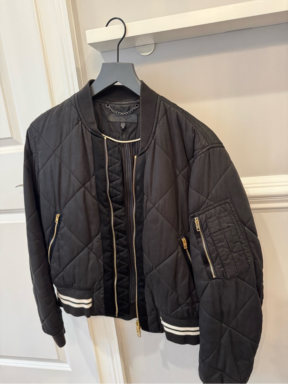 IRO Black Quilted Bomber Jacket with Gold Zippers